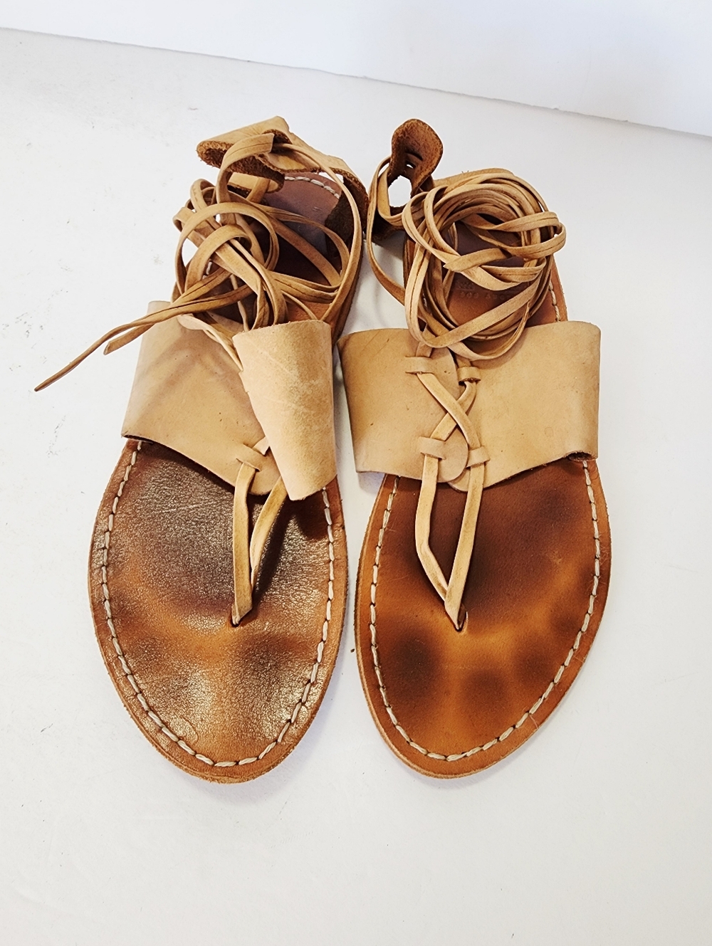 Jim Barnier Women’s Tan Leather Lace-Up Sandals Size 7